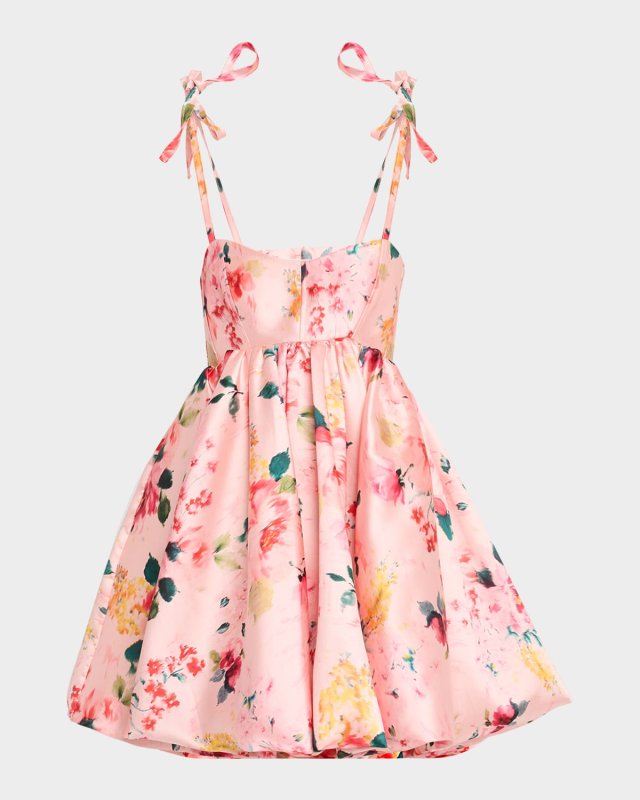 Floral Mikado Babydoll Dress with Pockets
